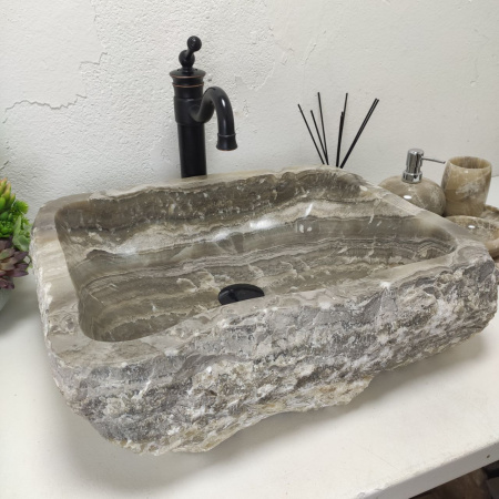 Накладная раковина из оникса Erozy Grey EO-01563 (55*45*15) фото