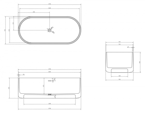 Ванна из искусственого камня Abber Stein AS9607 170x75 белая матовая фото