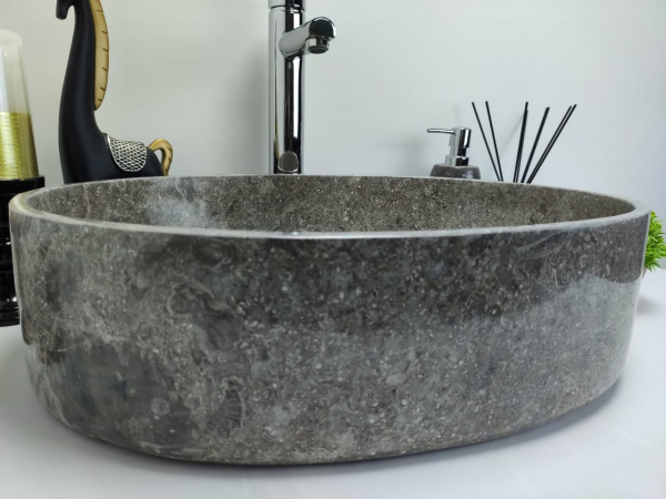 Накладная раковина из мрамора Oval Grey Tin Lip MO-00351 (52*38*14см) фото