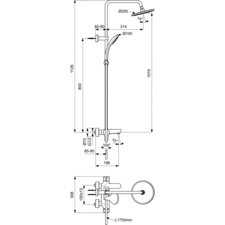 Душевая система (стойка) Ideal Standart IdealRain BC525XG черная матовая фото