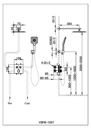 Душевая система скрытого монтажа с термостатом Vincea VSFW-105TCH хром фото