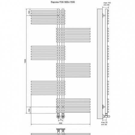 Водяной полотенцесушитель Terminus Европа П36 4620768886683 902х1596 фото