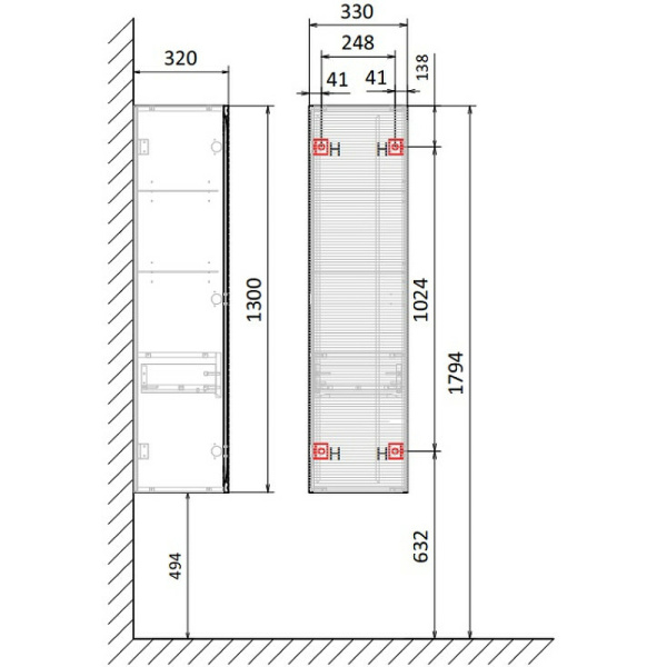 Пенал подвесной Jorno Karat Kar.04.130/P/BuL фото