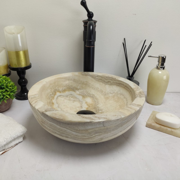 Накладная раковина из оникса Bowl Blitar Small BO-00610 (3cm) (35*35*12см) фото