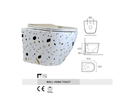 Подвесной унитаз безободковый Bronze de Luxe Terrazzo 2092-W с сиденьем фото