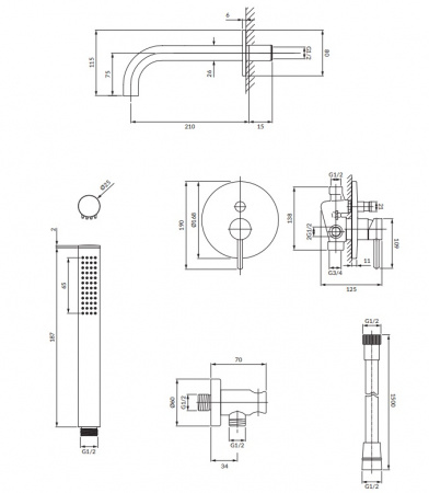 Душевая система для скрытого монтажа Omnires Y SYSYW01BL черный фото