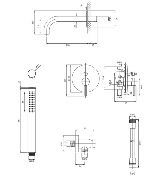 Душевая система для скрытого монтажа Omnires Y SYSYW01GLB золото брашированное фото