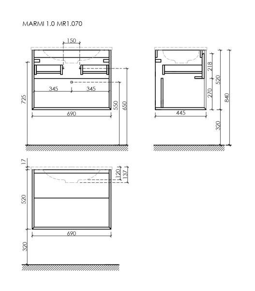 Тумба под раковину Sancos Marmi 1.0 MR1.070ECH дуб чарльстон фото