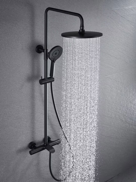 Душевая система (стойка) с термостатом Vincea Esse VSFS-1E1TMB черная матовая фото