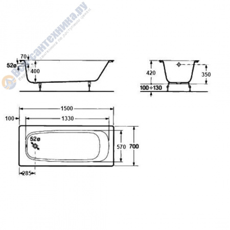 Чугунная ванна Roca Continental 21290300R без п/ск покрытия 150x70 фото