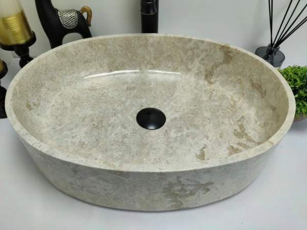 Накладная раковина из мрамора Oval Cream Tin Lip MO-00349 (52*38*14см) фото