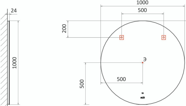 Зеркало с подсветкой и часами Jorno Solo 100 Solo.02.100/W/RL 100x100 фото