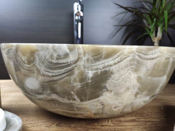 Накладная раковина из оникса Indo Bowl Grey Medium BO-00011 фото