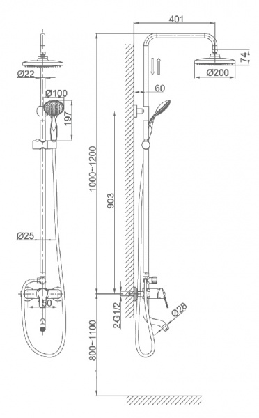 Душевая система (стойка) D&K Arbeo Bayern DA1243701B10 фото