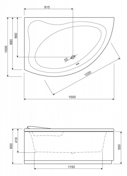 Акриловая ванна Cezares Tebe 150x100 TEBE-150-100-41-L левосторонняя фото