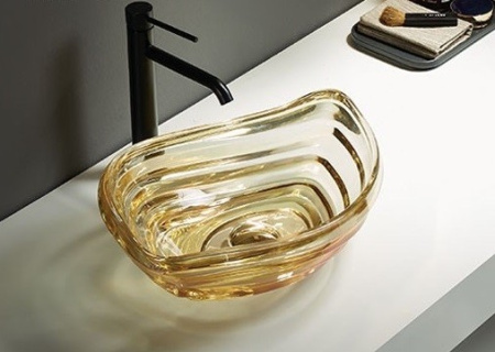 Накладная раковина из стекла CeramaLux GL50J 50x36 золото фото