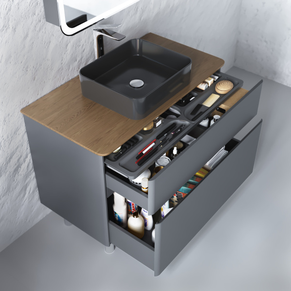 Тумба под раковину Raval Morelle 100 Mrl.01.100/N/A-T/RL антрацит/трюфель фото