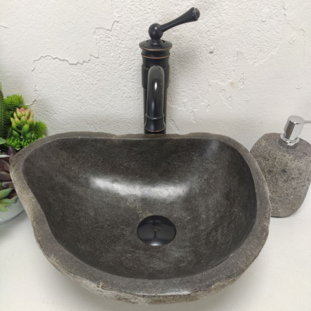 Накладная раковина из речного камня RS01489 (42*32*15) фото