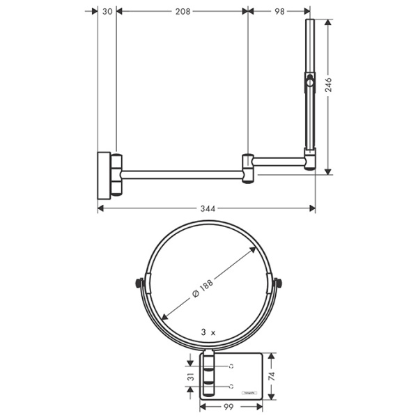 Косметическое зеркало Hansgrohe AddStoris 41791670 черное матовое фото