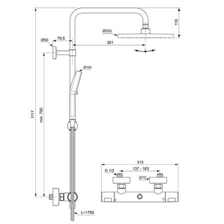 Душевая система с термостатом Ideal Standard Ceratherm T25 A8520AA фото