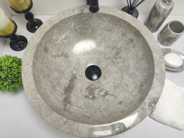 Накладная раковина из мрамора Drum Grey Medium DM-00197 (45*45*15см) фото