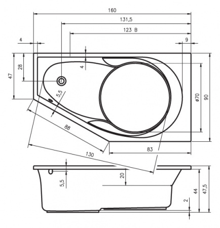 Акриловая ванна Riho Yukon BA3500500000000 160х90 L фото