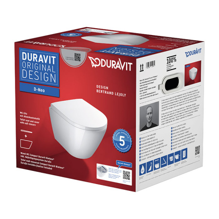 Подвесной унитаз безободковый Duravit D-Neo 45880900A1 с сиденьем фото