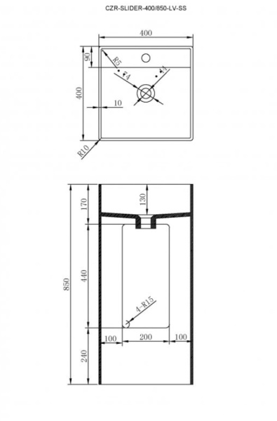 Напольная раковина Cezares Solid Surface CZR-SLIDER-400/850-LV-SS 40x40 фото