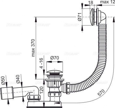 Слив-перелив для ванны AlcaPlast A504KM фото