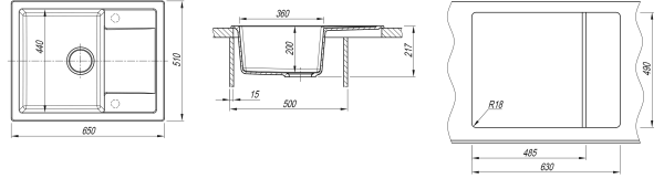 Кухонная мойка ТЕХНО 650 Dr. Gans 25.030.C0650 чёрный фото