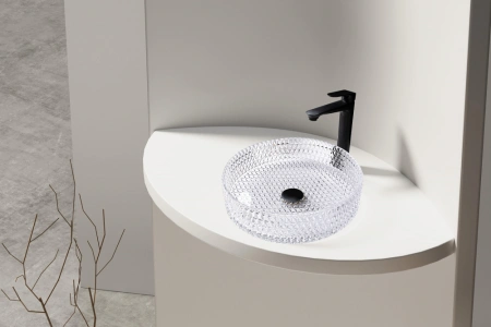 Накладная раковина стеклянная Abber Glas AK2301 39x39 прозрачная фото