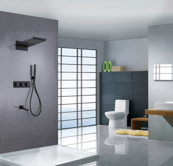 Душевая система скрытого монтажа с термостатом Abber Daheim AF8253B черная матовая фото