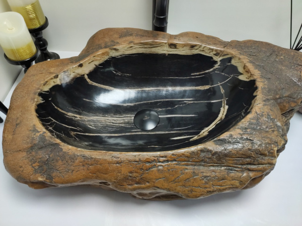 Накладная раковина из окаменелого дерева FSB-0408 (76*41*17) фото
