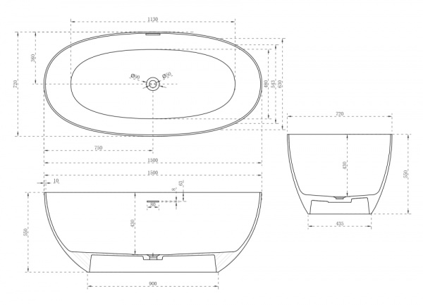 Ванна из искусственого камня Abber Stein AS9624-1.5 150x72 белая матовая фото