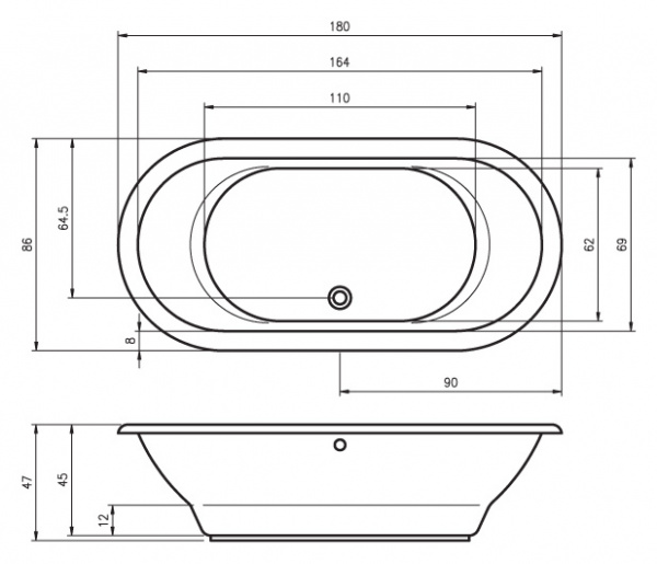 Акриловая ванна Riho Seth BB2200500000000 180x86 фото