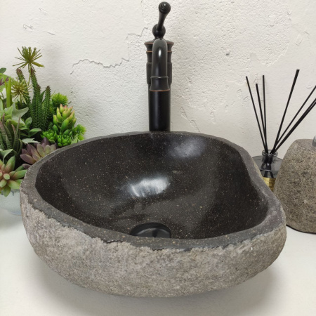 Накладная раковина из речного камня RS01447 (37*35*15) фото