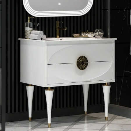 Тумба под раковину Smile Ибица 90 Z0000013839 белый/золото фото