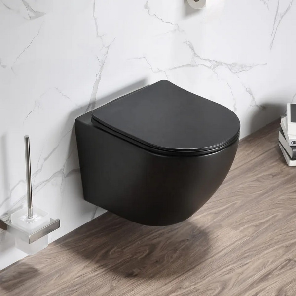 Унитаз подвесной безободковый Cerutti SPA Ticino Aria CT8918 с сиденьем, черный матовый фото