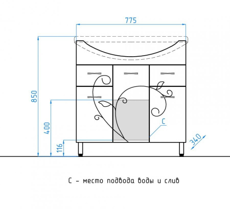 Тумба под раковину Style Line Фьюжн ЛС-00000076 фото