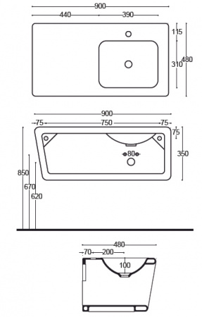 Подвесная раковина Althea Ceramica Outline 30349 90 см фото
