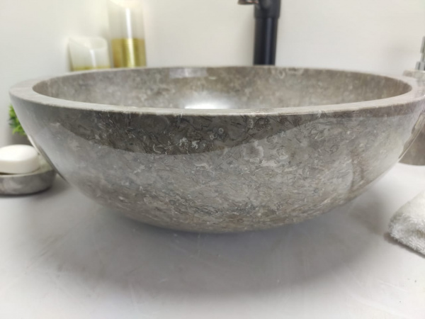 Раковина из мрамора Indo Bowl Grey теплый Tin Lip Medium BM-00254 фото