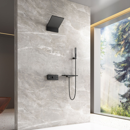 Душевая система скрытого монтажа с термостатом Vincea Futura VSFW-2F11TMB черная матовая фото