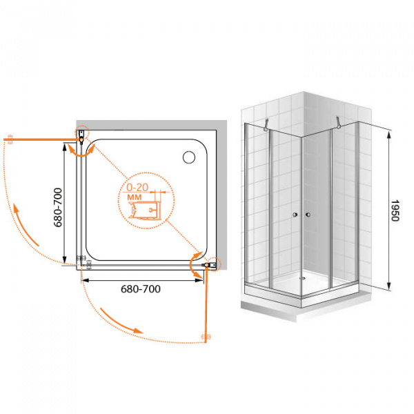 Душевой уголок Cezares Elena ELENA-A-2-70-C-Cr 70x70 фото