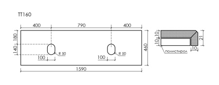 Столешница без отверстия под смеситель Sancos TT160A2 160 см, Kreman фото