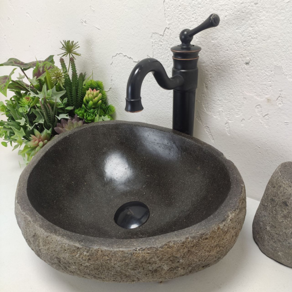 Накладная раковина из речного камня RS01490 (40*33*14) фото