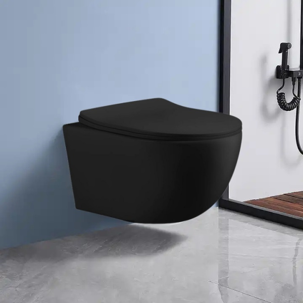 Подвесной унитаз безободковый Cerutti SPA Orlter Aria MBF CT10017 черный матовый фото
