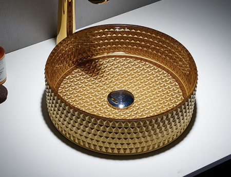 Накладная раковина из стекла CeramaLux GL05 36x36 золото фото