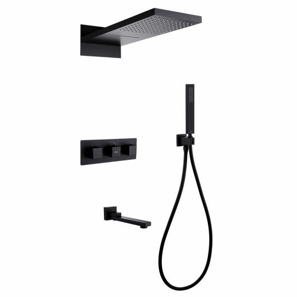 Душевая система скрытого монтажа с термостатом Abber Daheim AF8253B черная матовая фото