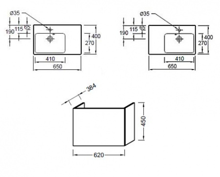 Раковина Jacob Delafon Odeon Up E4758G с "левым" крылом 65 см фото