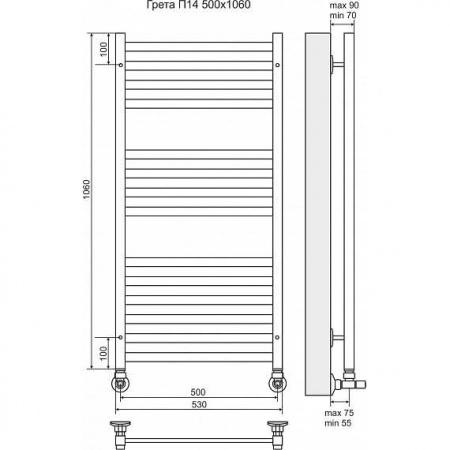 Водяной полотенцесушитель Terminus Грета П14 4620768884689 500х1060 фото